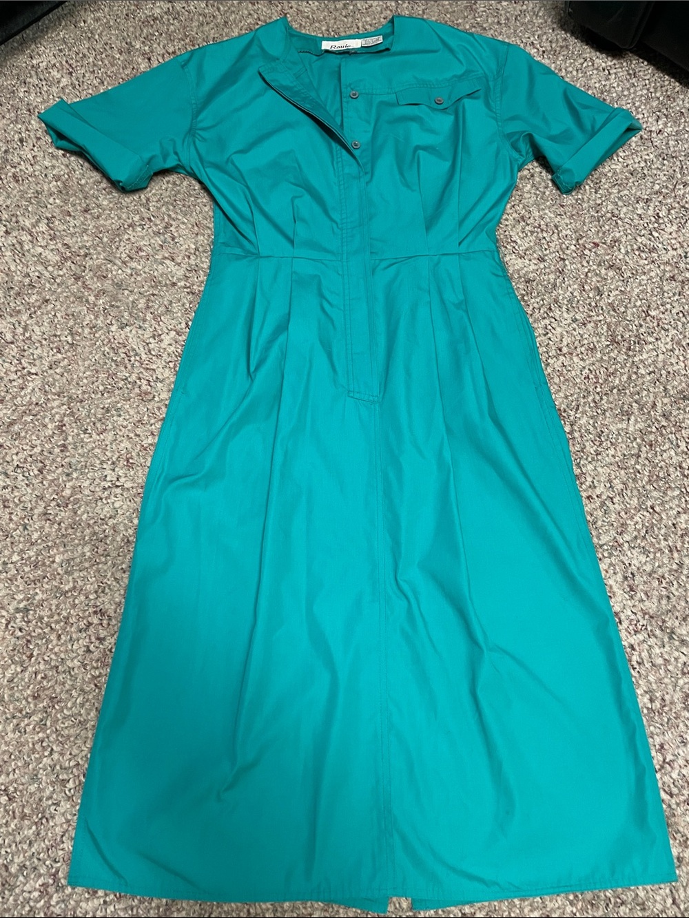 Vintage 80s Teal Short-Sleeve Midi Dress - Casual Women's Dress